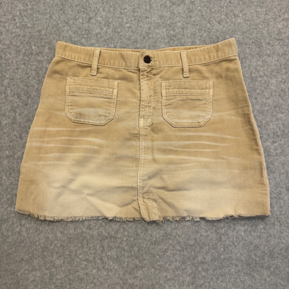 Y2K Abercrombie & Fitch Tan Corduroy‎ Mini Skirt Frayed Hem Beige Size 4
